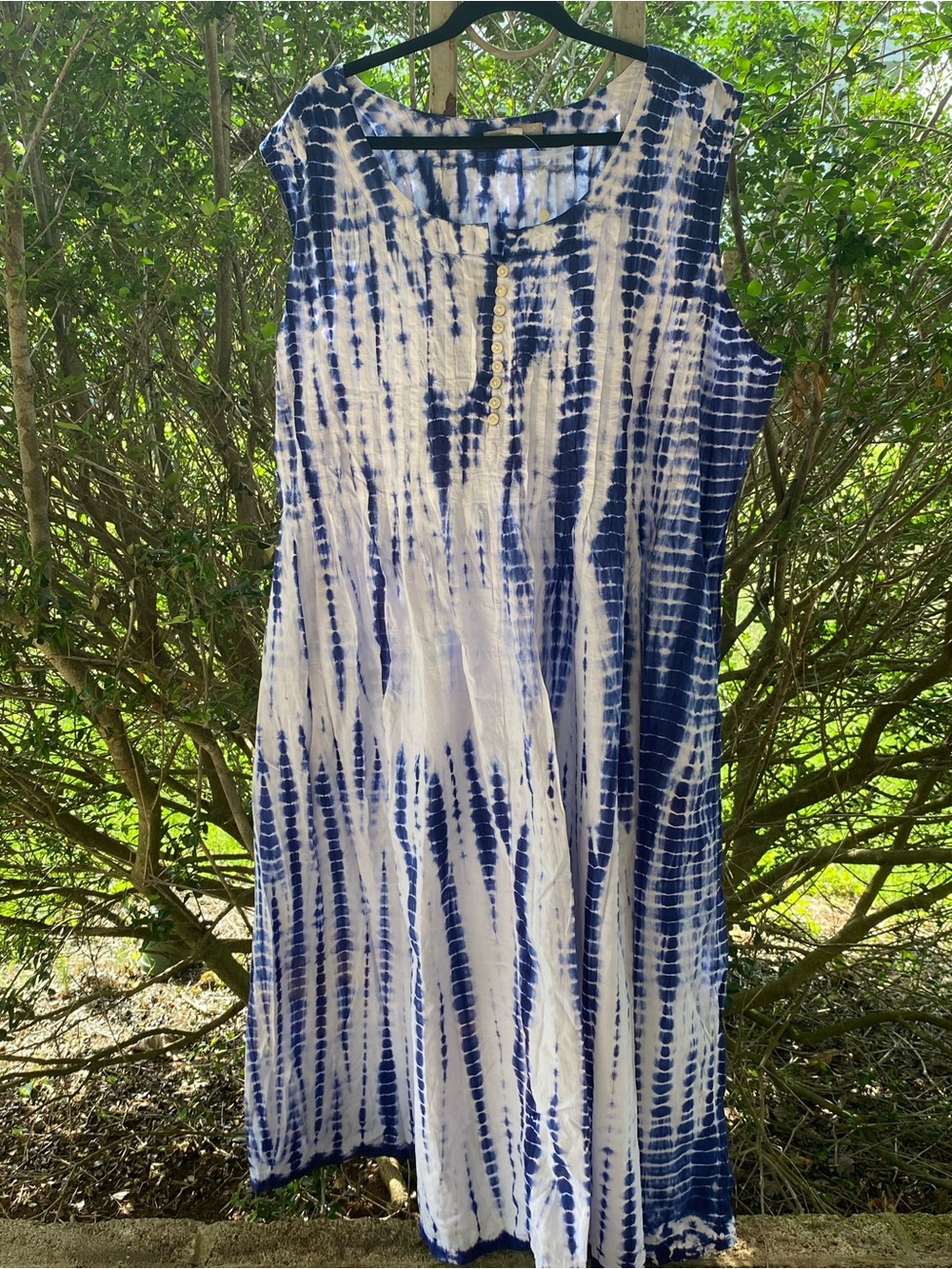 New 28W Woman Within Sleeveless Blue Tie-Dye Maxi Dress